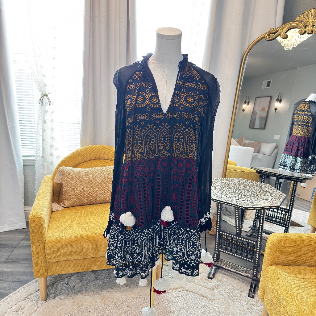 Hemant & Nandita Embroidered Tassel Mini Dress S